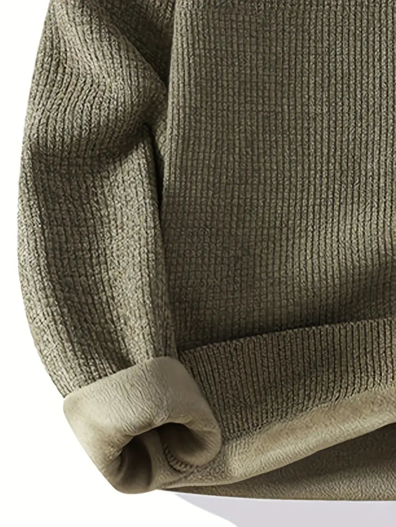 Minimal Embroidered Knit Sweater – Olive Green
