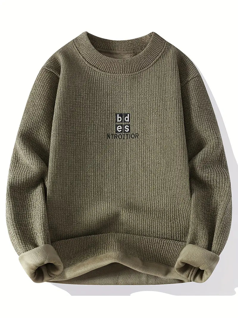 Minimal Embroidered Knit Sweater – Olive Green