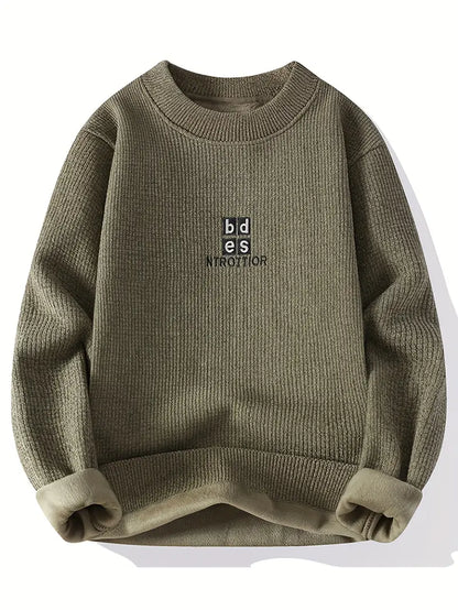 Minimal Embroidered Knit Sweater – Olive Green
