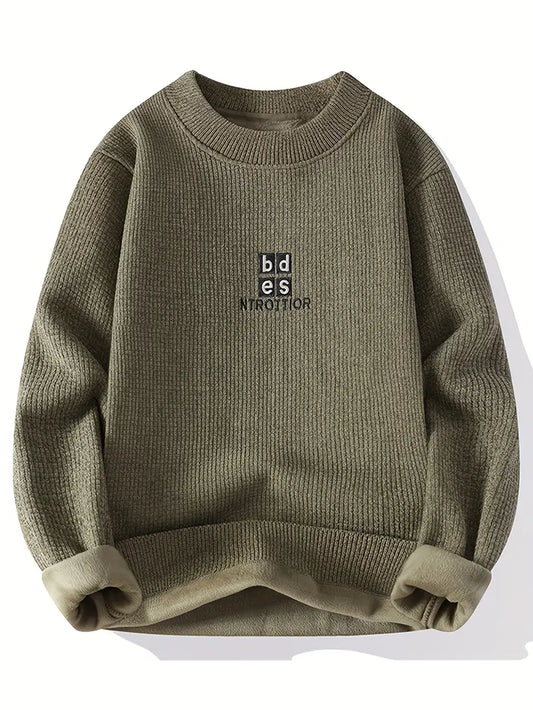 Minimal Embroidered Knit Sweater – Olive Green