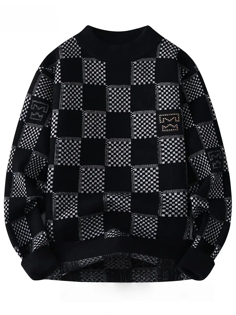 Monochrome Checkered Knit Sweater – Unisex Streetwear Vibe