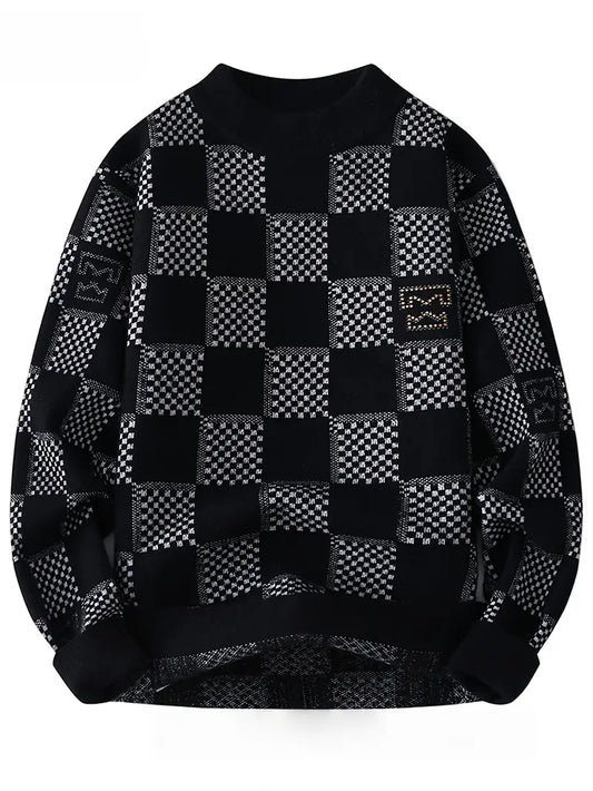 Monochrome Checkered Knit Sweater – Unisex Streetwear Vibe