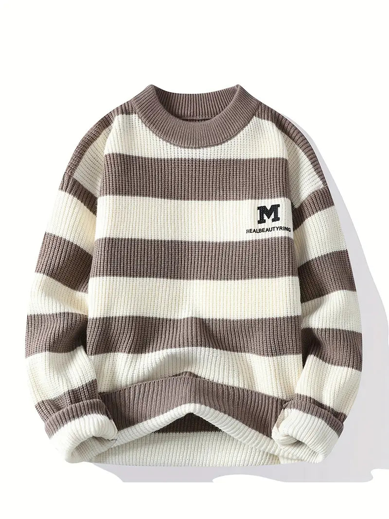 Striped Knitted Sweater – Sky Blue & Cream
