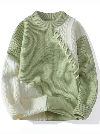 Two-Tone Patchwork Knitted Sweater – Beige & Ivory
