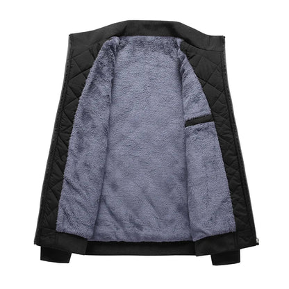 2025 Men’s Slim Fit Diamond Pattern Bomber Jacket – Fleece Lined Coat