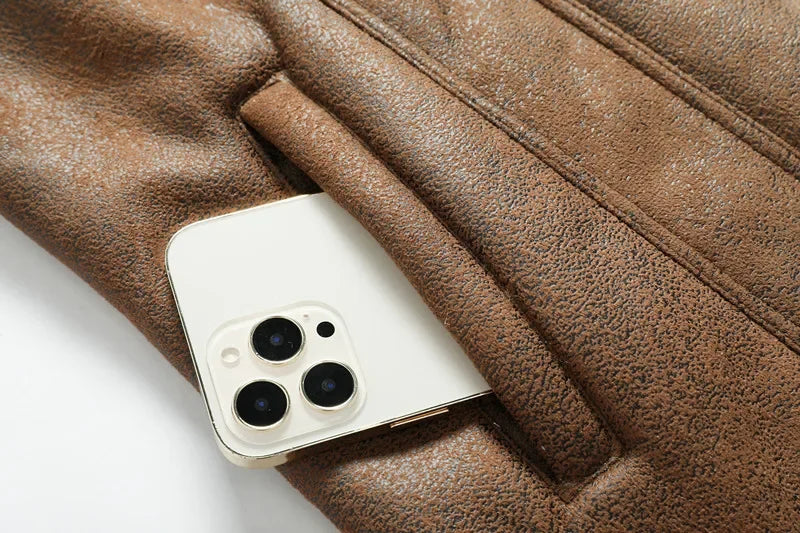 Men’s Suede Leather Jacket – Warm Winter Coat