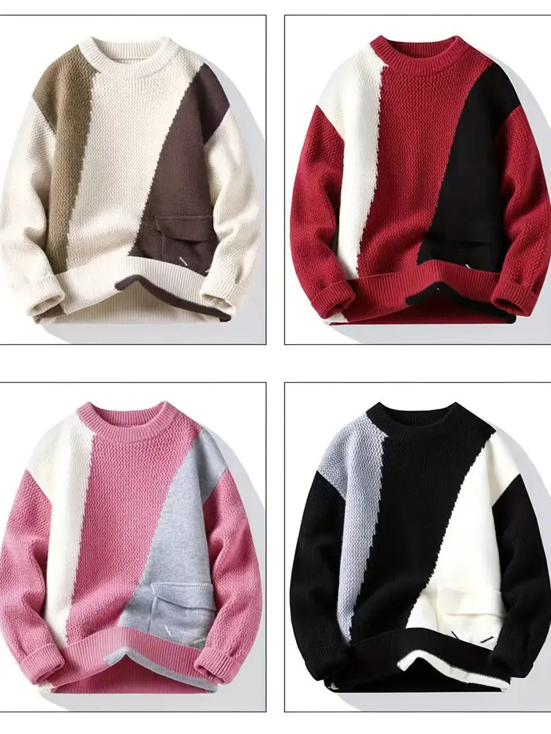 Color Block Knitted Sweater – Pink & Gray