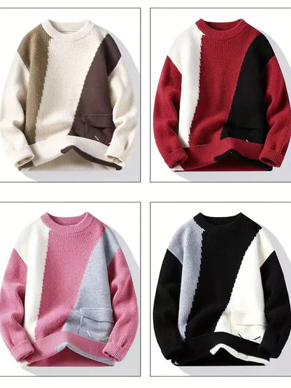 Color Block Knitted Sweater – Pink & Gray