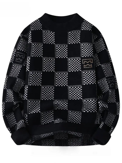 Monochrome Checkered Knit Sweater – Unisex Streetwear Vibe
