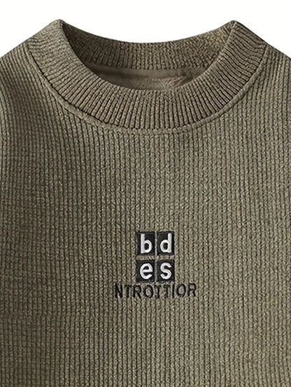 Minimal Embroidered Knit Sweater – Olive Green