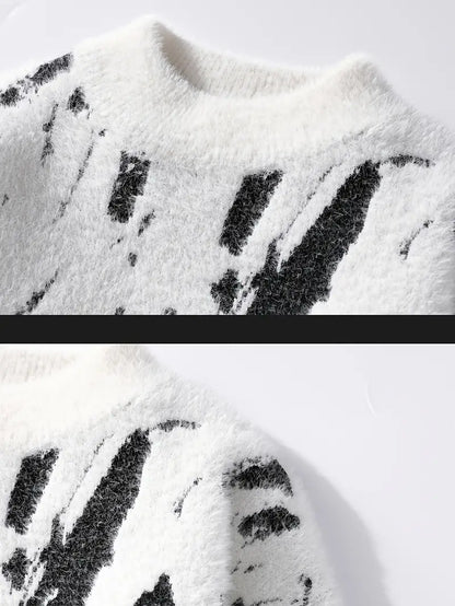 Abstract Black & White Knitted Sweater