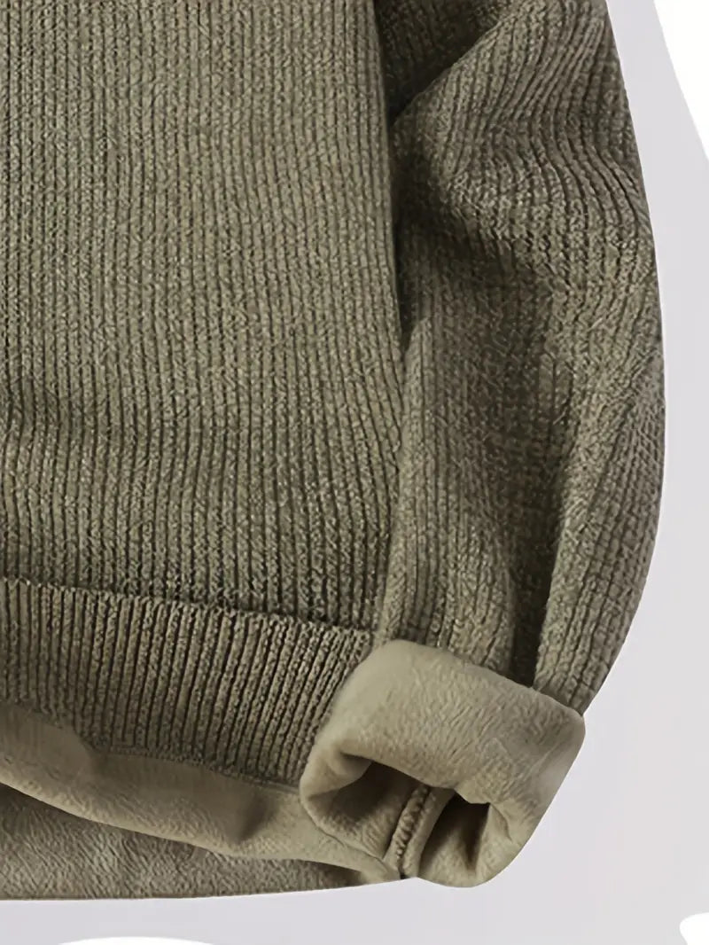 Minimal Embroidered Knit Sweater – Olive Green