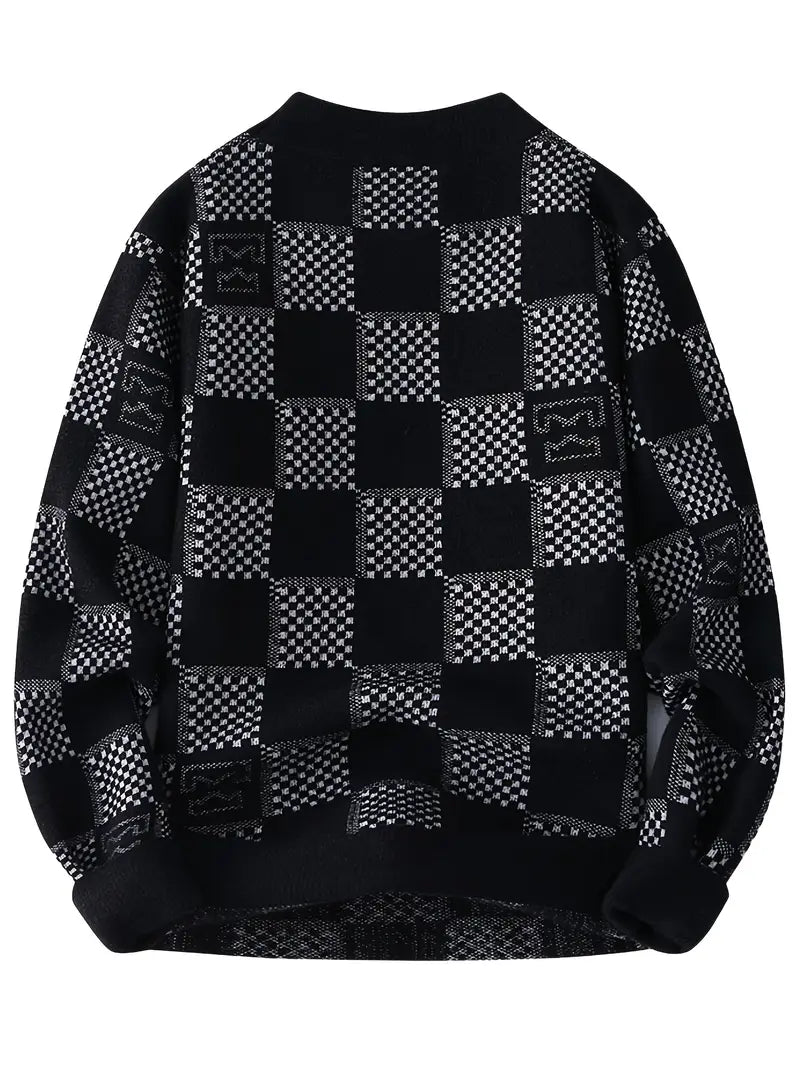 Monochrome Checkered Knit Sweater – Unisex Streetwear Vibe