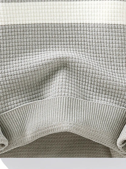 Textured Knit Sweater – Cream & Gray Block Stripe