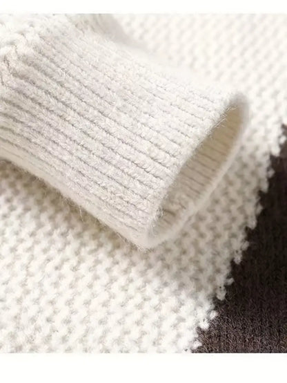 Color Block Knitted Sweater – Pink & Gray