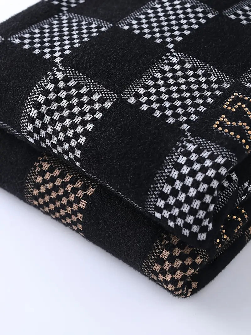 Monochrome Checkered Knit Sweater – Unisex Streetwear Vibe