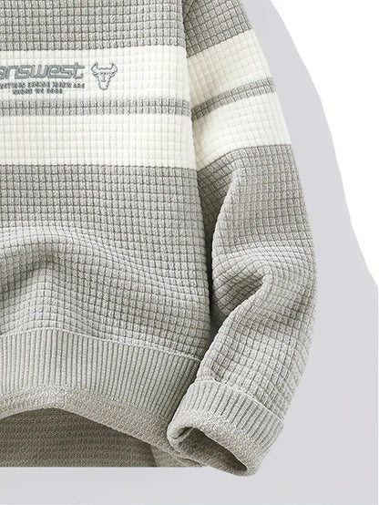 Textured Knit Sweater – Cream & Gray Block Stripe