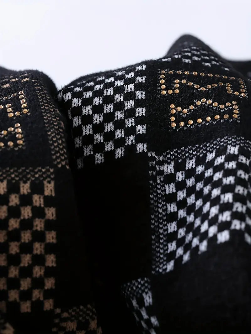 Monochrome Checkered Knit Sweater – Unisex Streetwear Vibe